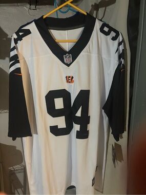 NFL White and Black Team Jersey with Nike and NFL Patches #94 Sam Hubbard